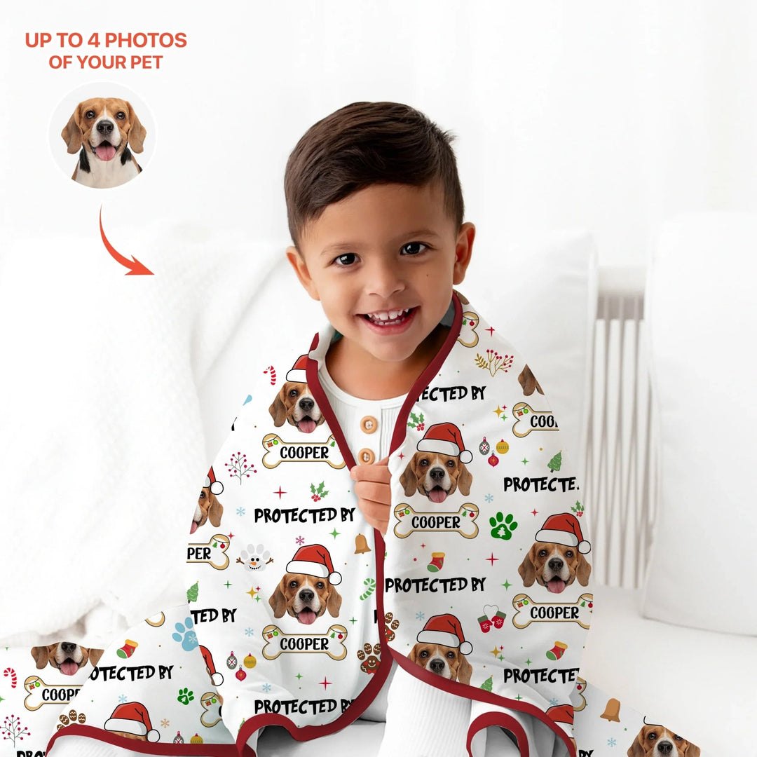 Custom Dog Photo "Protected By" Christmas Toddler Blanket - Zumbamboo