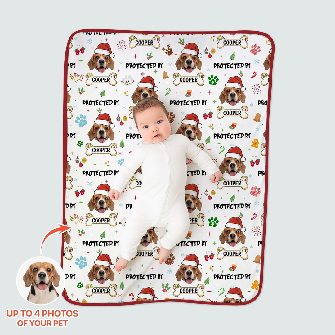 Custom Dog Photo "Protected By" Christmas Toddler Blanket - Zumbamboo