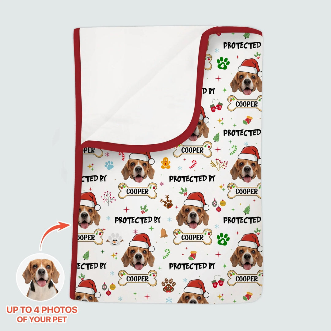 Custom Dog Photo "Protected By" Christmas Toddler Blanket - Zumbamboo