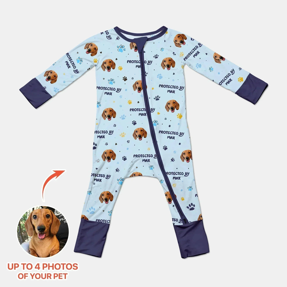 Custom Dog Photos "Protected By" Pawfect Blue Convertible Zippy , Custom Dog Photos "Protected By" Pawfect Blue Convertible Zippy - 0-3M