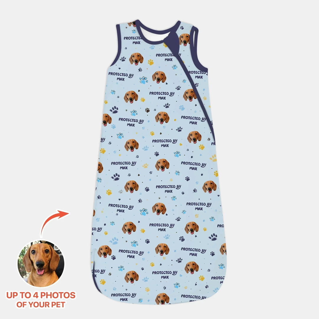 Custom Dog Photos "Protected By" Pawfect Blue Sleep Bag - Zumbamboo