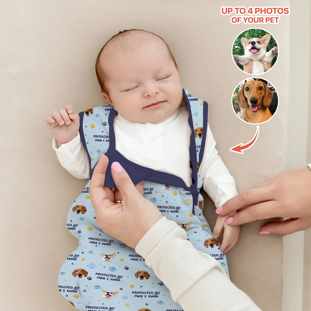 Custom Dog Photos "Protected By" Pawfect Blue Sleep Bag - Zumbamboo