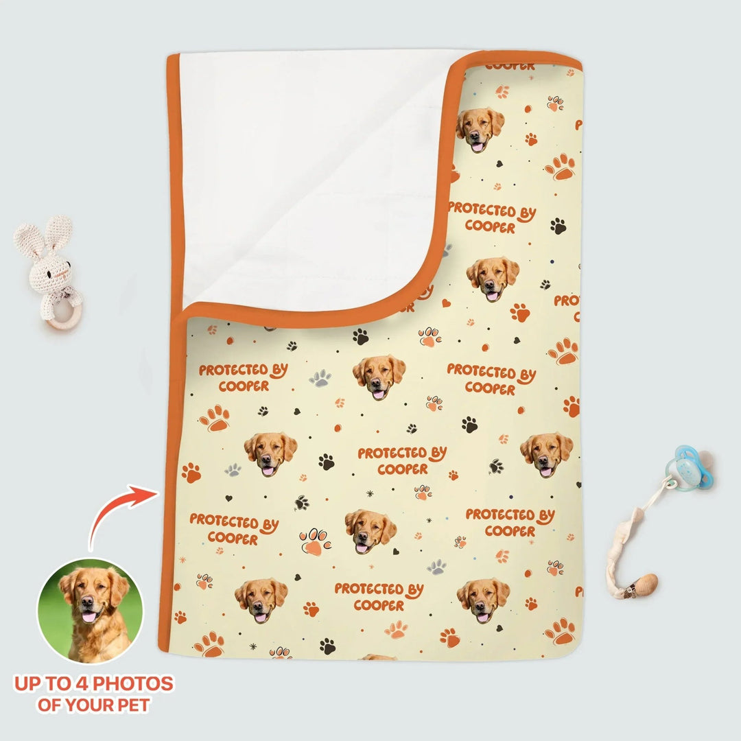 Custom Dog Photos "Protected By" Pawfect Blue Toddler Blanket - Zumbamboo