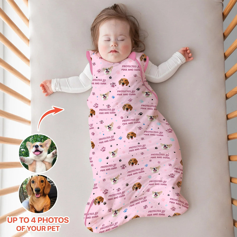 Custom Dog Photos "Protected By" Pawfect Pink Sleep Bag - Zumbamboo