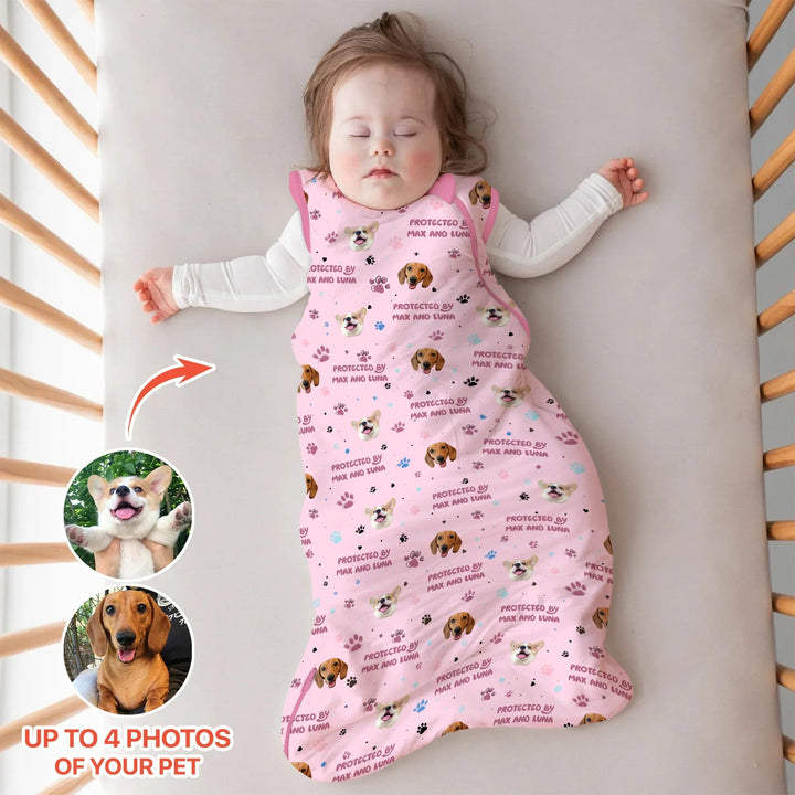 Custom Dog Photos "Protected By" Pawfect Pink Sleep Bag - Zumbamboo