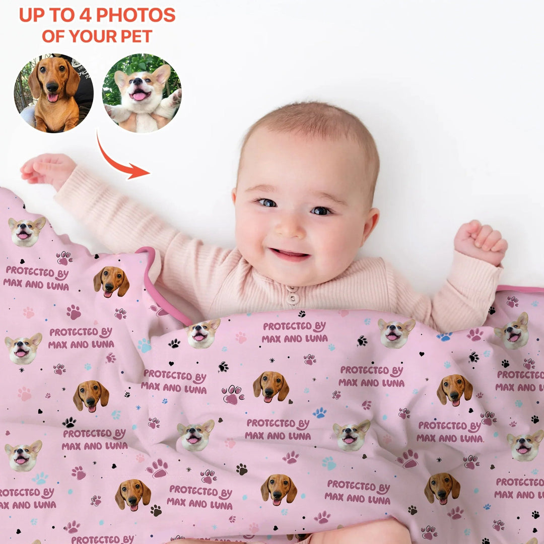 Custom Dog Photos "Protected By" Pawfect Pink Toddler Blanket - Zumbamboo