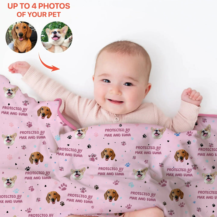 Custom Dog Photos "Protected By" Pawfect Pink Toddler Blanket - Zumbamboo