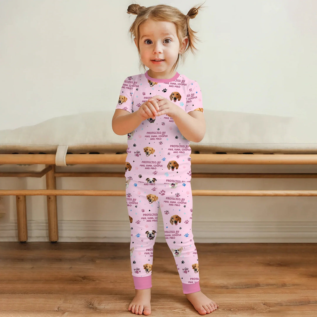 Custom Dog Photos "Protected By" Pawfect Pink Two Piece Short Sleeve Pajama Set - Zumbamboo