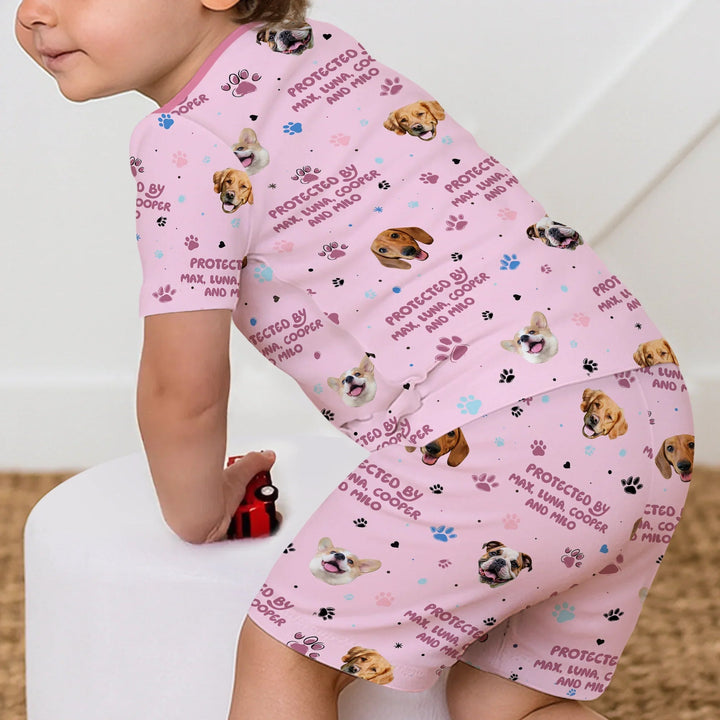 Custom Dog Photos "Protected By" Pawfect Pink Two Piece Short Sleeve Shorts Pajama Set - Zumbamboo