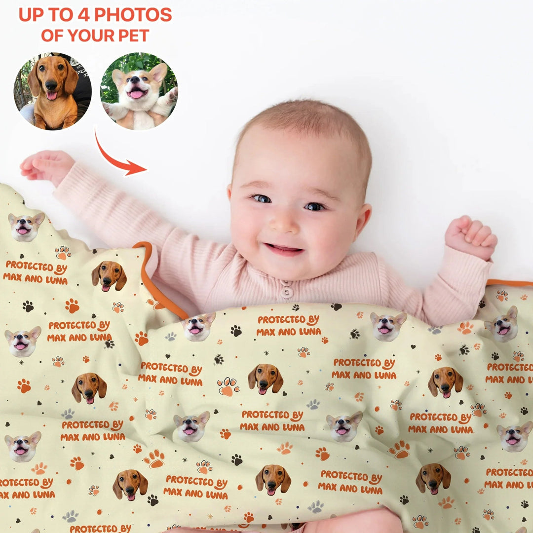 Custom Dog Photos "Protected By" Pawfect Yellow Toddler Blanket - Zumbamboo