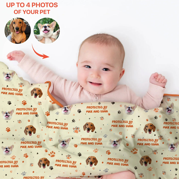Custom Dog Photos "Protected By" Pawfect Yellow Toddler Blanket - Zumbamboo