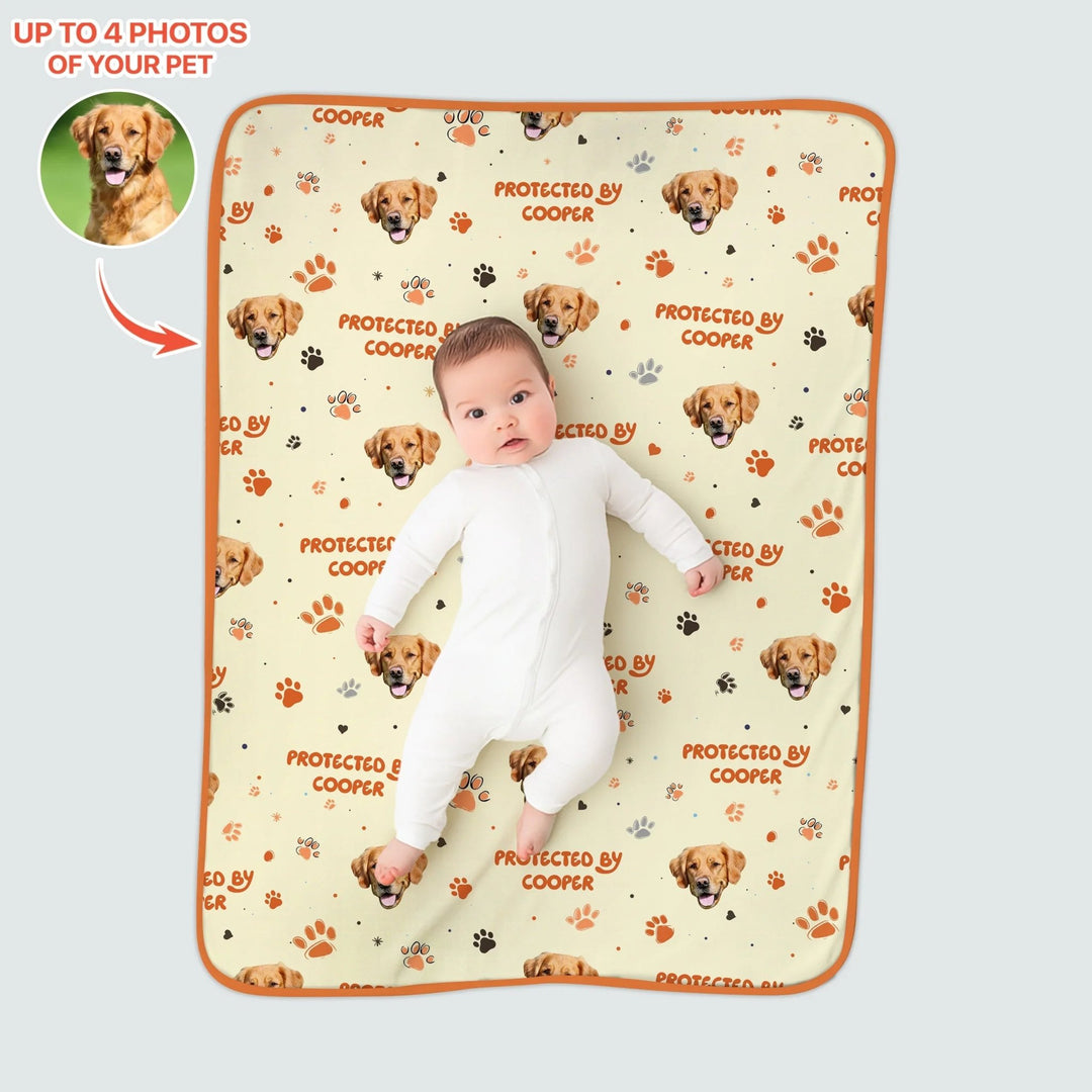 Custom Dog Photos "Protected By" Pawfect Yellow Toddler Blanket - Zumbamboo