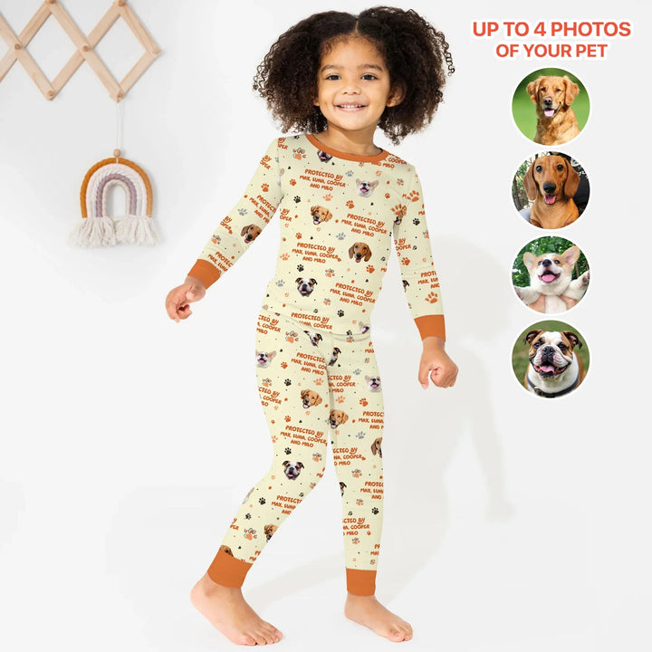 Custom Dog Photos "Protected By" Pawfect Yellow Two Piece Long Sleeve Pajama Set - Zumbamboo