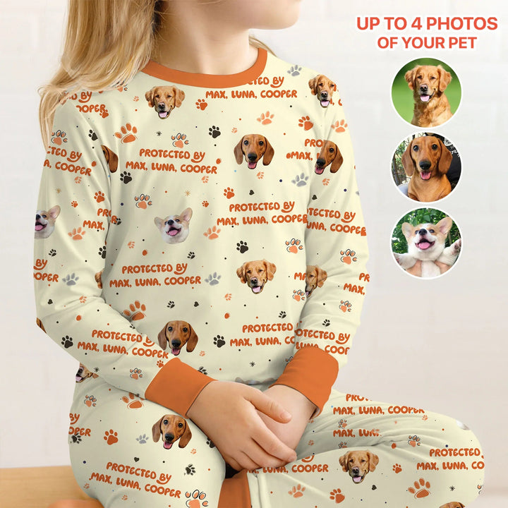 Custom Dog Photos "Protected By" Pawfect Yellow Two Piece Long Sleeve Pajama Set - Zumbamboo