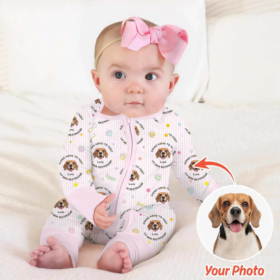 Custom Dogs Photo "Going home to meet my new best friend" Convertible Zippered Romper - Zumbamboo