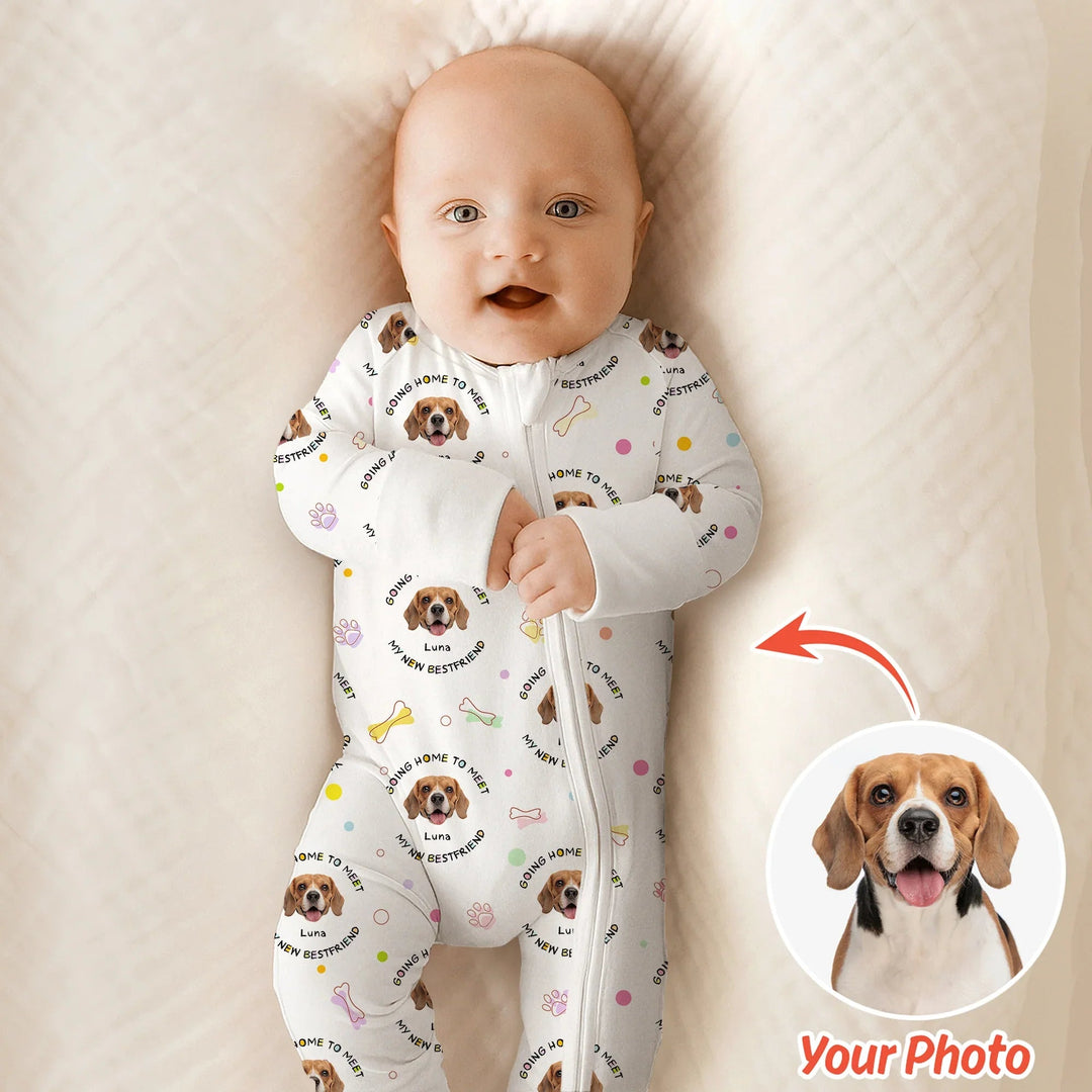 Custom Dogs Photo "Going home to meet my new best friend" Convertible Zippered Romper - Zumbamboo