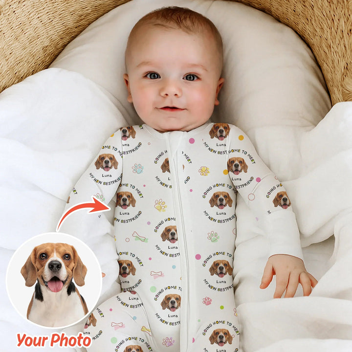 Custom Dogs Photo "Going home to meet my new best friend" Convertible Zippered Romper - Zumbamboo