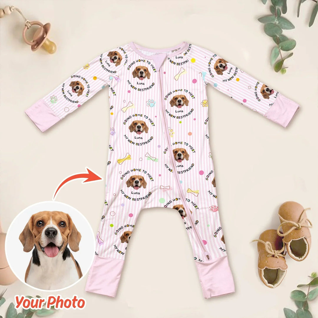 Custom Dogs Photo "Going home to meet my new best friend" Convertible Zippered Romper - Zumbamboo