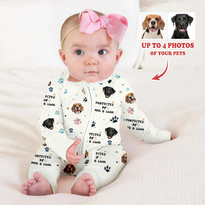 Custom Dogs Photo "Protected By" Convertible Zippered Romper - Zumbamboo