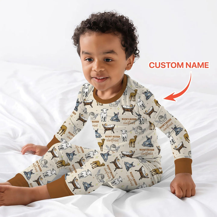 Custom Name Baby Blessed Christmas Two Piece Long Sleeve Pajama Set - Zumbamboo