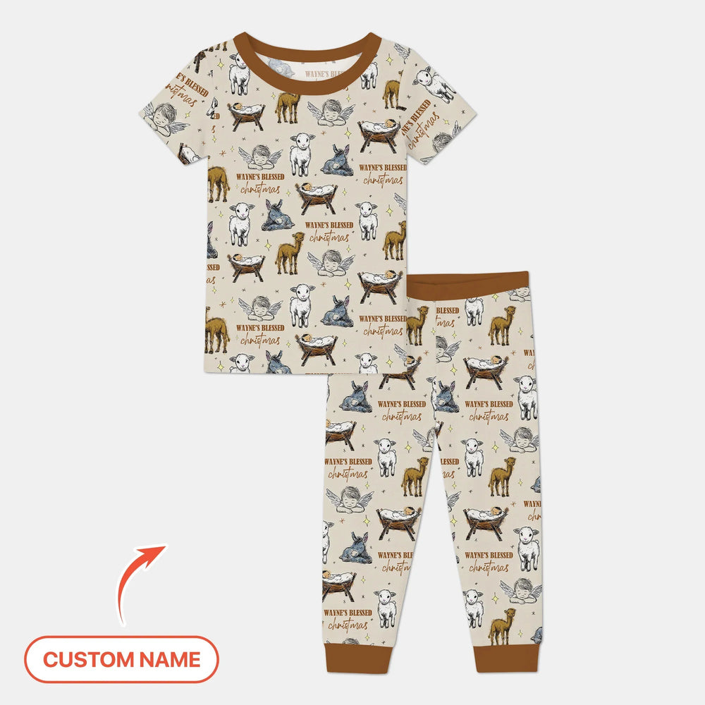 Custom Name Baby Blessed Christmas Two Piece Short Sleeve Pajama Set - Zumbamboo