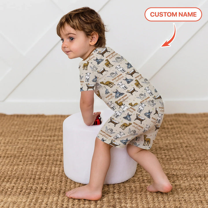 Custom Name Baby Blessed Christmas Two Piece Short Sleeve Shorts Pajama Set - Zumbamboo
