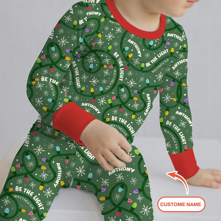 Custom Name Be The Light Christmas Two Piece Long Sleeve Pajama Set - Zumbamboo