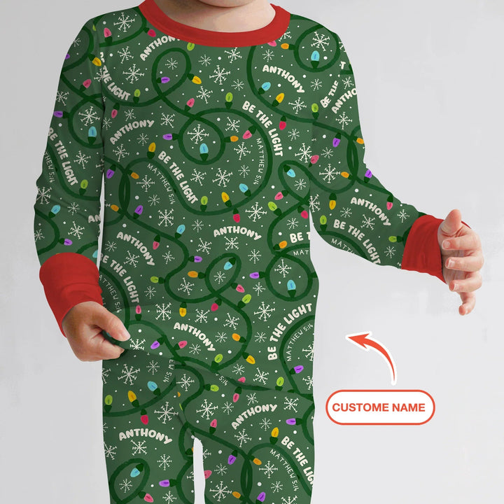 Custom Name Be The Light Christmas Two Piece Long Sleeve Pajama Set - Zumbamboo