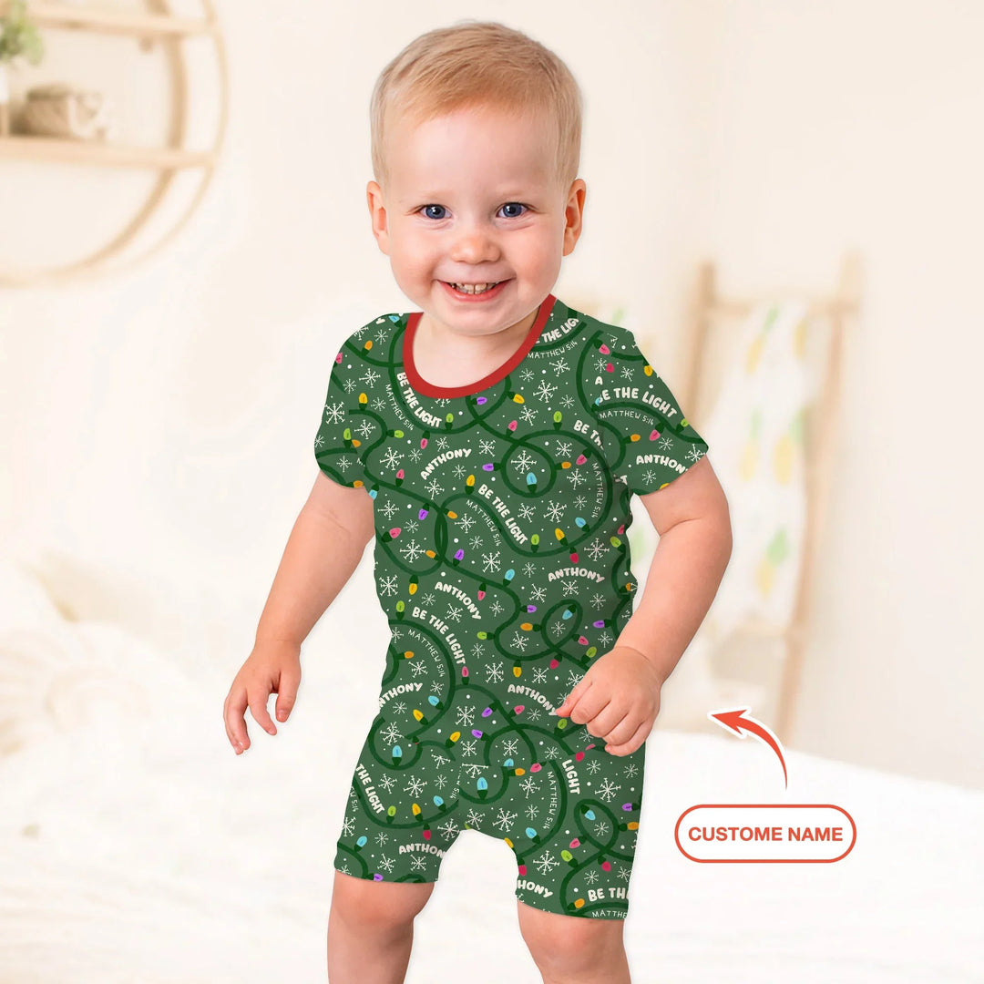 Custom Name Be The Light Christmas Two Piece Short Sleeve Shorts Pajama Set - Zumbamboo