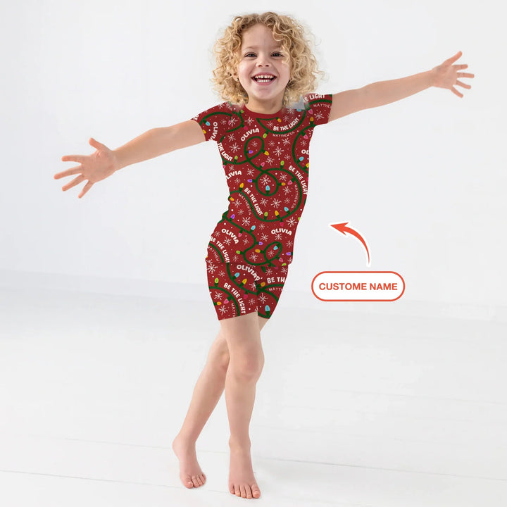 Custom Name Be The Light Christmas Two Piece Short Sleeve Shorts Pajama Set - Zumbamboo