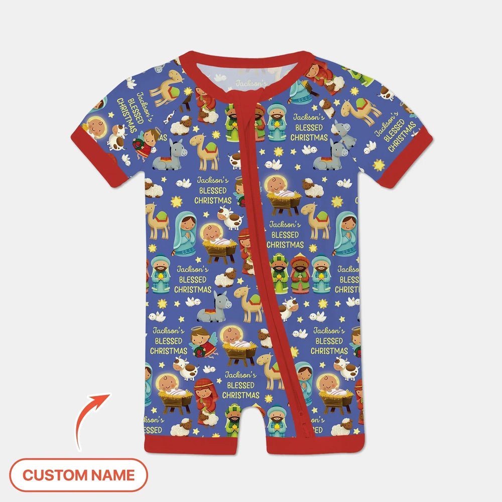 Custom Name Blessed Christmas Night Shorty Zippy For Baby - Zumbamboo