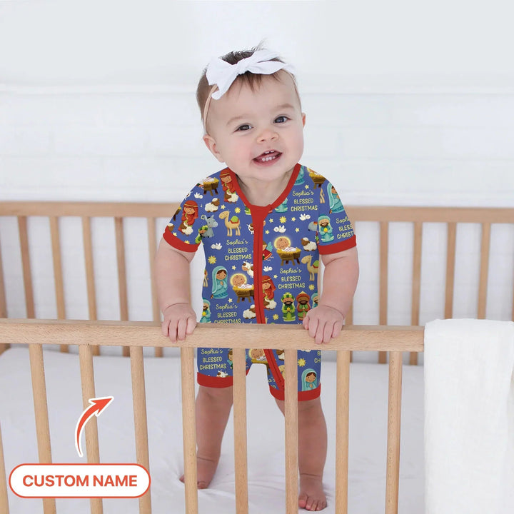 Custom Name Blessed Christmas Night Shorty Zippy For Baby - Zumbamboo