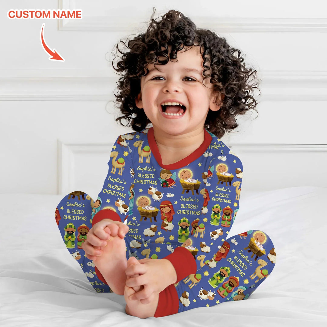 Custom Name Blessed Christmas Night Two Piece Long Sleeve Pajama Set - Zumbamboo