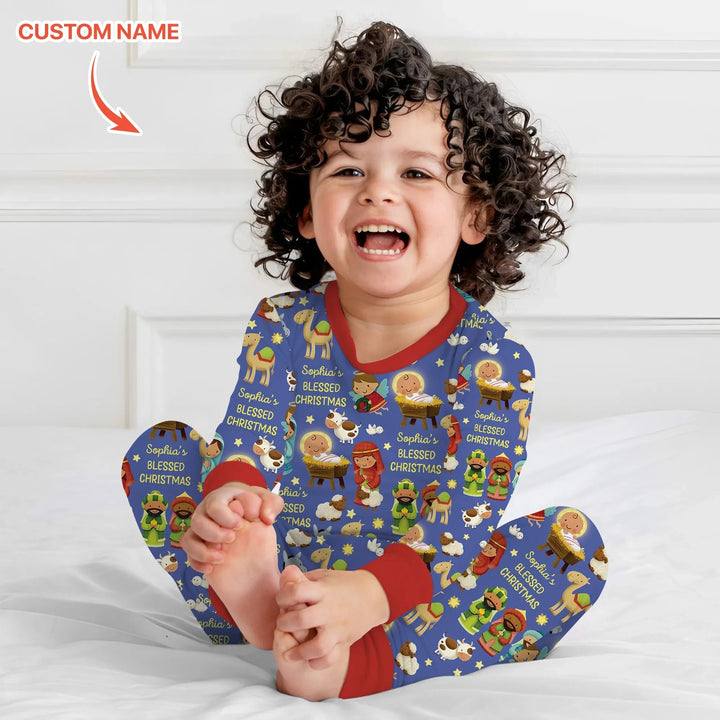 Custom Name Blessed Christmas Night Two Piece Long Sleeve Pajama Set - Zumbamboo