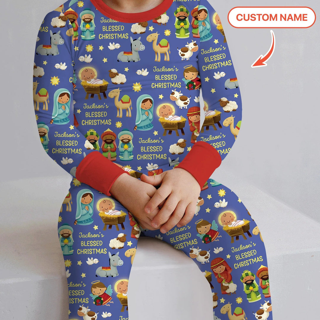 Custom Name Blessed Christmas Night Two Piece Long Sleeve Pajama Set - Zumbamboo