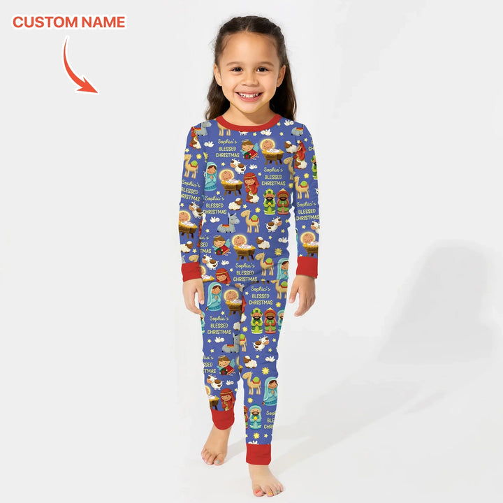 Custom Name Blessed Christmas Night Two Piece Long Sleeve Pajama Set - Zumbamboo