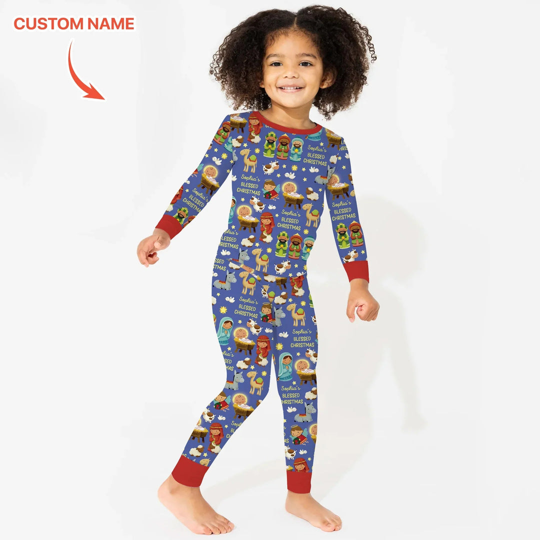 Custom Name Blessed Christmas Night Two Piece Long Sleeve Pajama Set - Zumbamboo