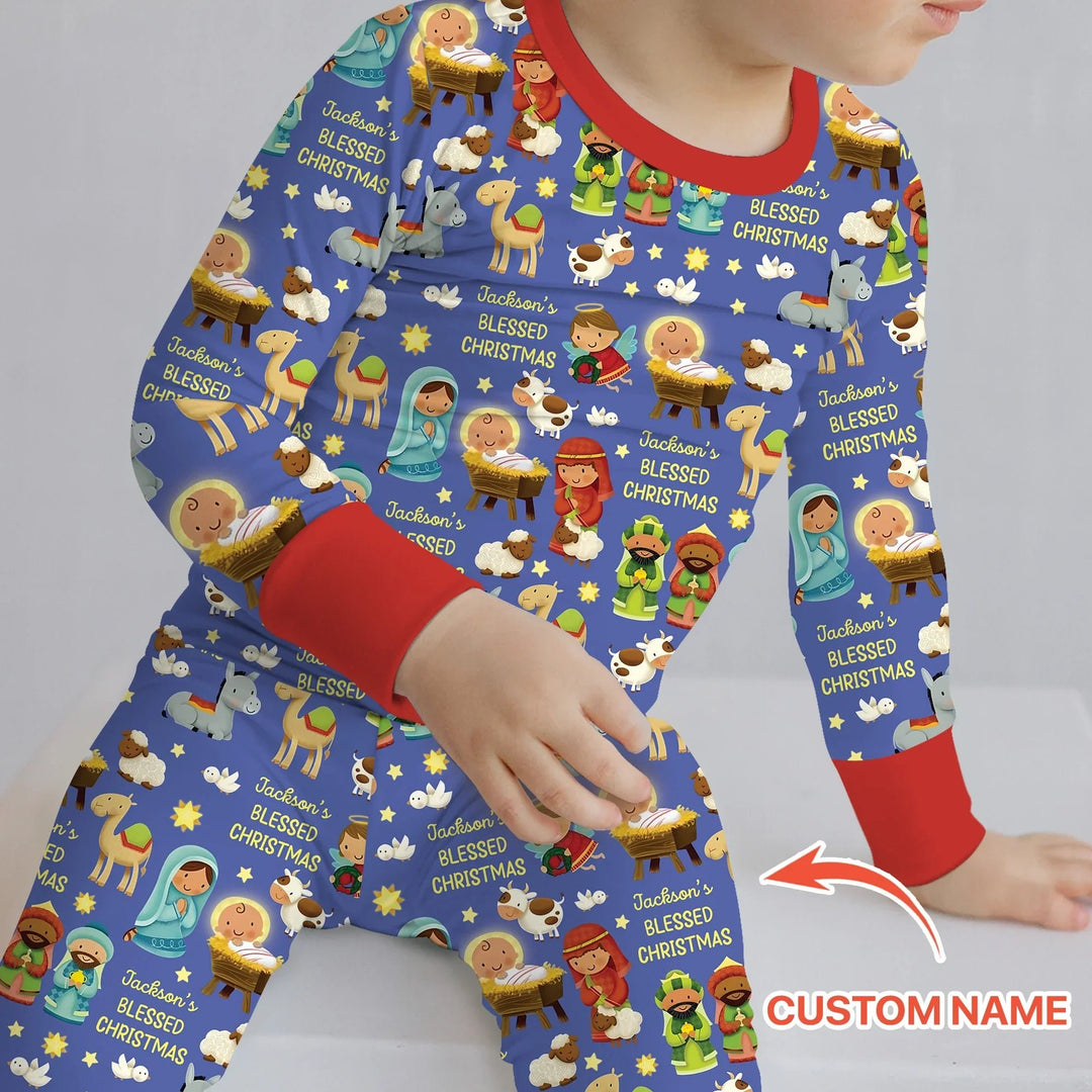 Custom Name Blessed Christmas Night Two Piece Long Sleeve Pajama Set - Zumbamboo