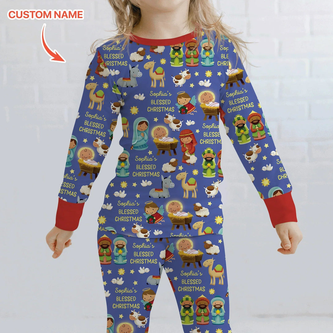 Custom Name Blessed Christmas Night Two Piece Long Sleeve Pajama Set - Zumbamboo
