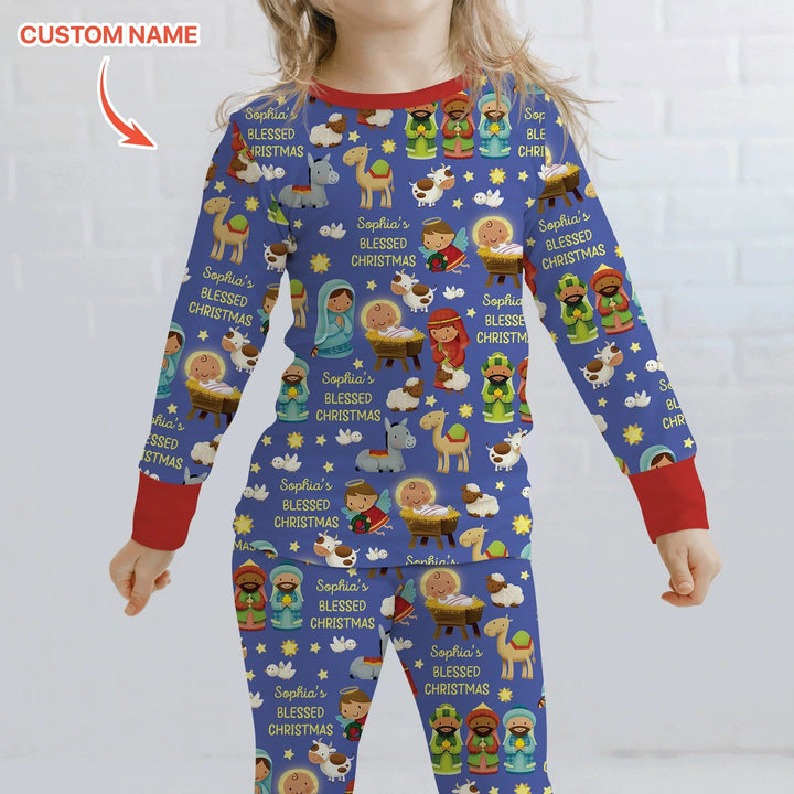 Custom Name Blessed Christmas Night Two Piece Long Sleeve Pajama Set - Zumbamboo