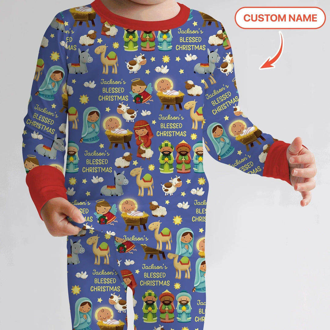 Custom Name Blessed Christmas Night Two Piece Long Sleeve Pajama Set - Zumbamboo