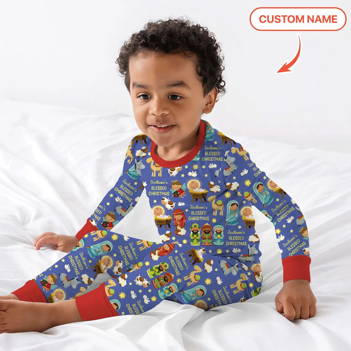 Custom Name Blessed Christmas Night Two Piece Long Sleeve Pajama Set - Zumbamboo