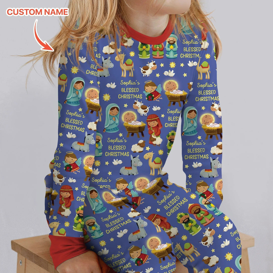 Custom Name Blessed Christmas Night Two Piece Long Sleeve Pajama Set - Zumbamboo