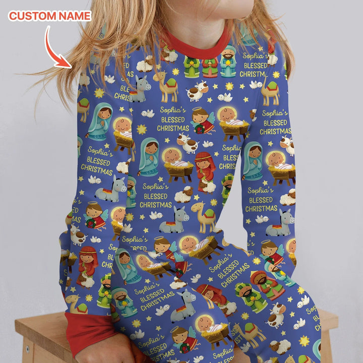 Custom Name Blessed Christmas Night Two Piece Long Sleeve Pajama Set - Zumbamboo