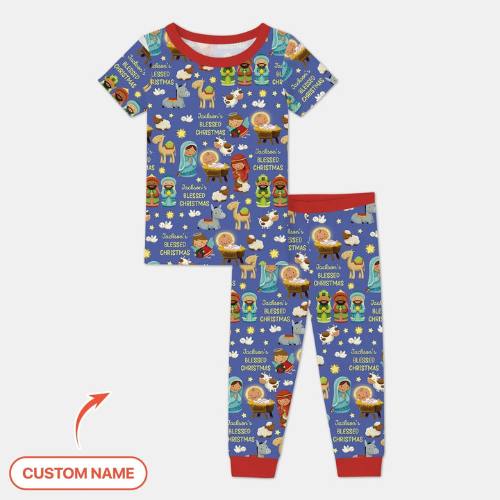 Custom Name Blessed Christmas Night Two Piece Short Sleeve Pajama Set - Zumbamboo