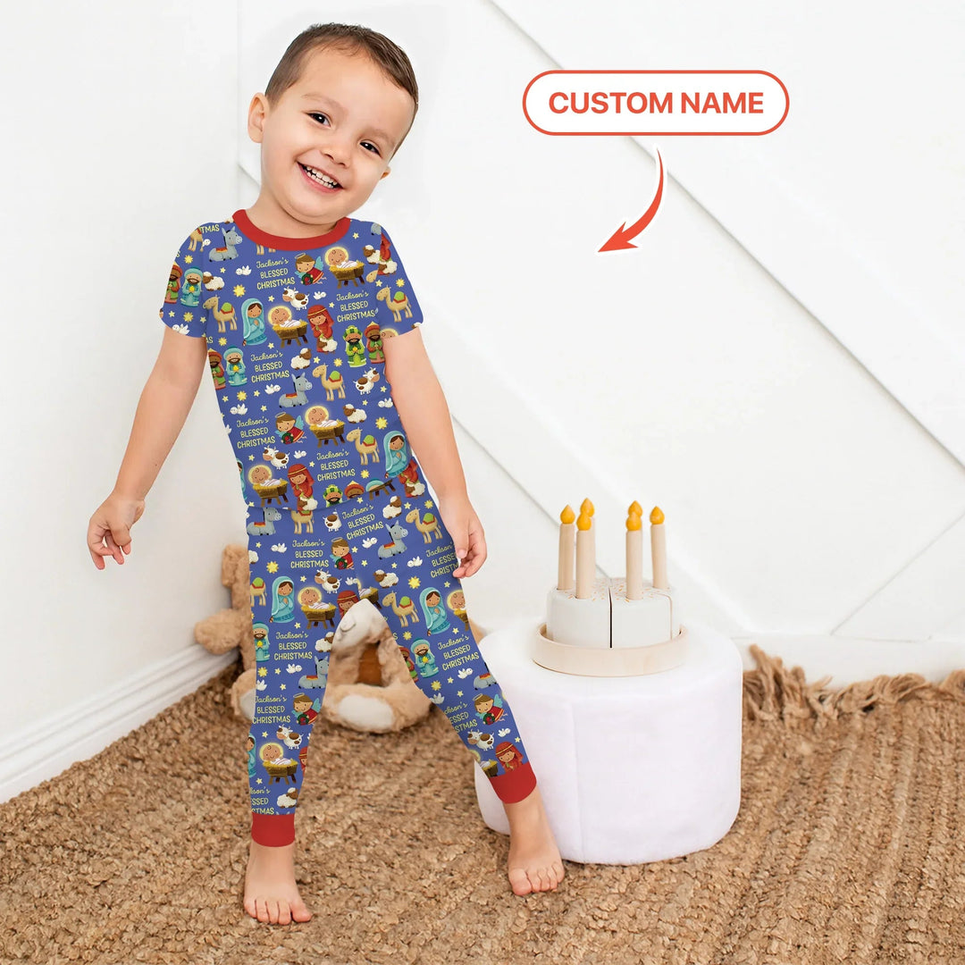 Custom Name Blessed Christmas Night Two Piece Short Sleeve Pajama Set - Zumbamboo
