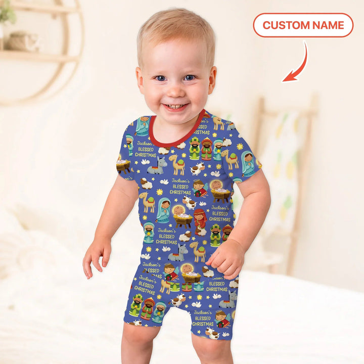 Custom Name Blessed Christmas Night Two Piece Short Sleeve Shorts Pajama Set - Zumbamboo