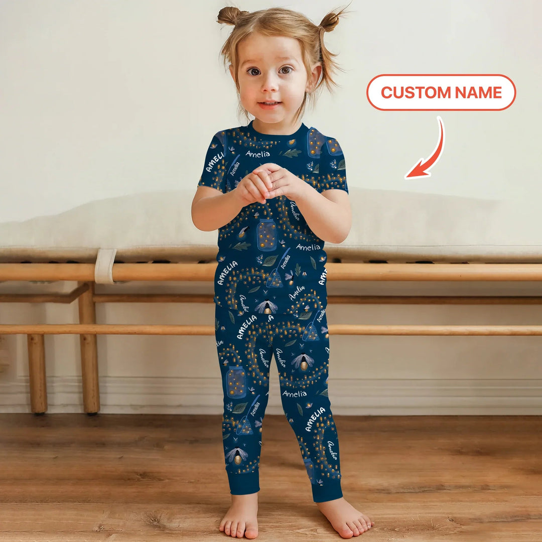 Custom Name Catching Fireflies Two Piece Short Sleeve Pajama Set - Zumbamboo