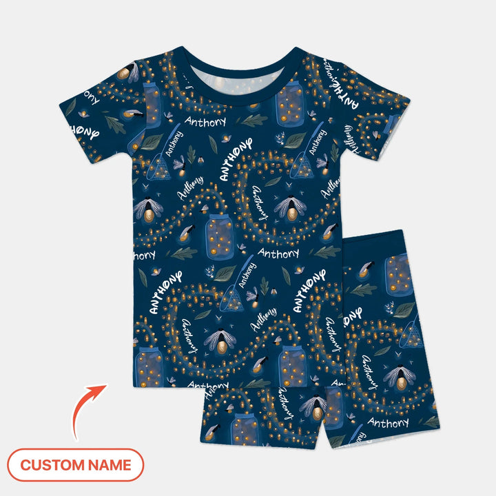 Custom Name Catching Fireflies Two Piece Short Sleeve Shorts Pajama Set - Zumbamboo