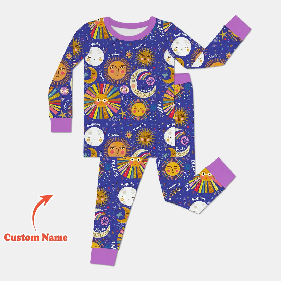 Custom Name Celestial Dream Two Piece Long Sleeve Pajama Set - Zumbamboo